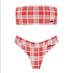 Red & White Plaid Triangl Bikini WORN ONCE!!